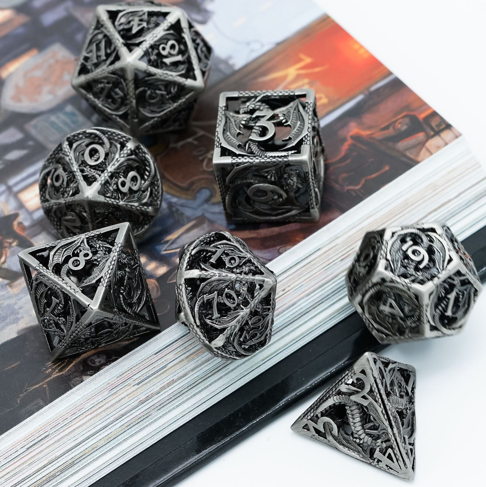 7pcs RPG Dice Set - Silver Metal