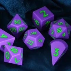7pcs Dice Silicone Oversize Solid Green Font Purple
