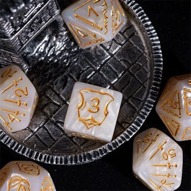 Weapons on Silk White Acrylic - 7pcs RPG Oversized Dice Set