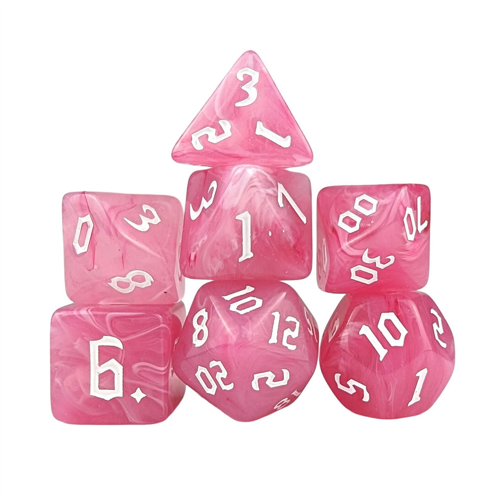 Dark Pink Silk Acrylic - 7pcs RPG Full Dice Set