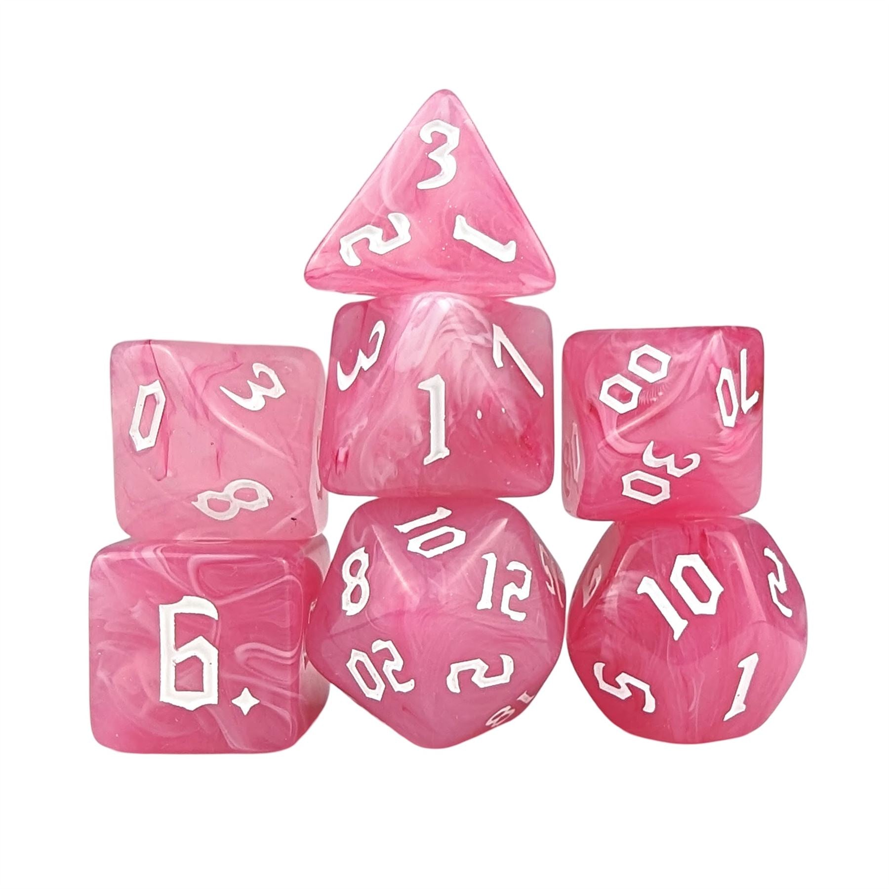 Dark Pink Silk Acrylic - 7pcs RPG Full Dice Set