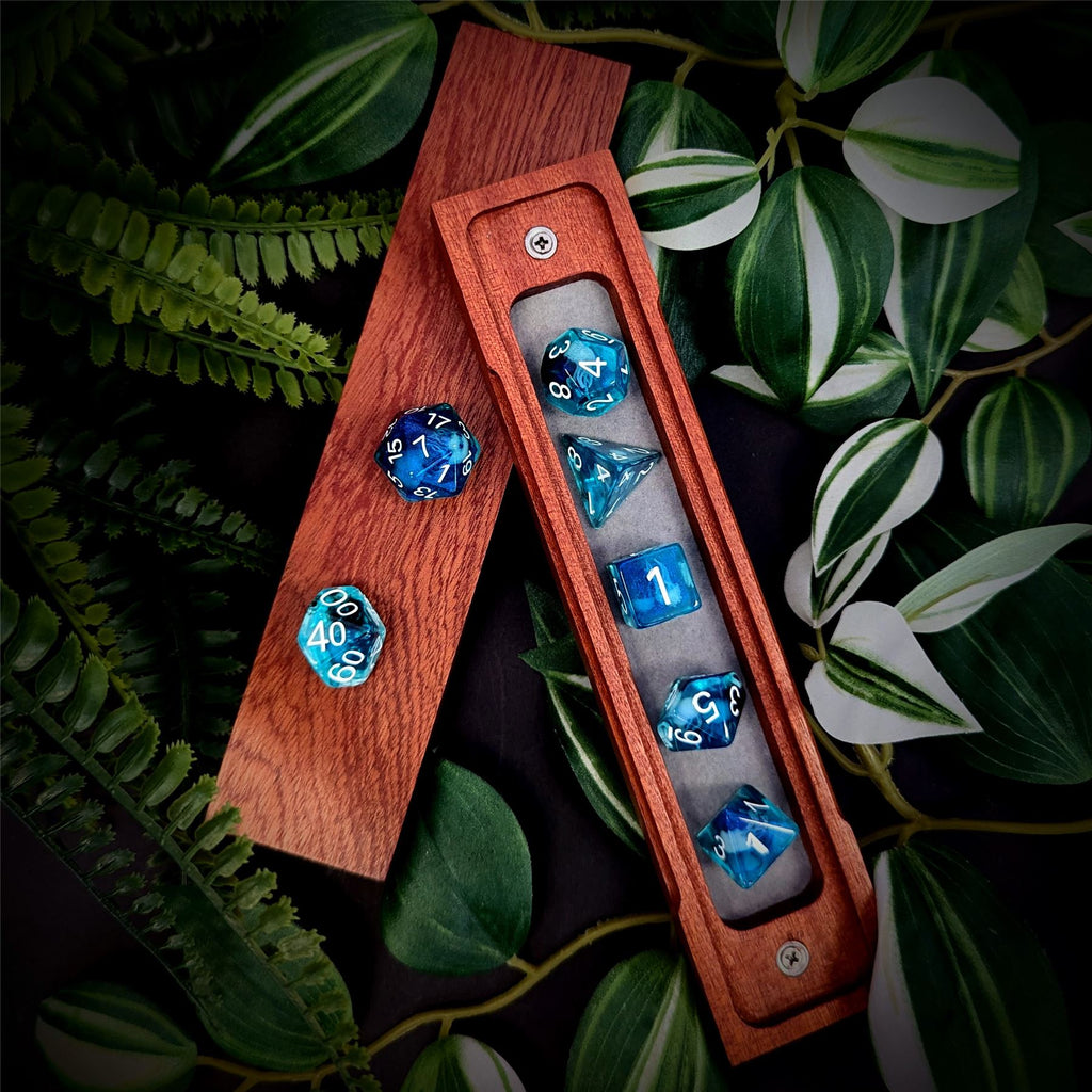 Glow in the Dark Jellyfish in Clear & Blue Resin - 7pcs RPG Full Dice Set