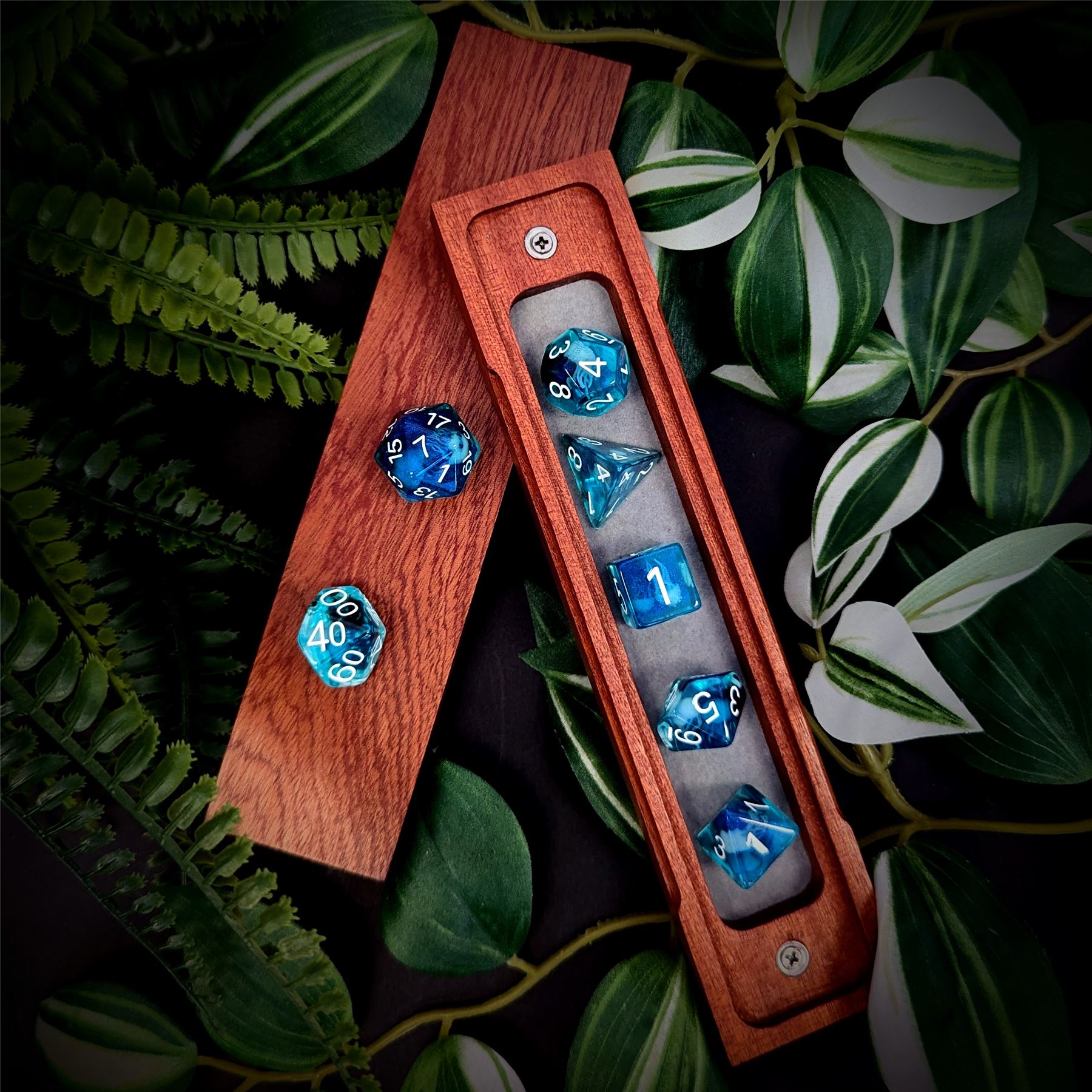 Glow in the Dark Jellyfish in Clear & Blue Resin - 7pcs RPG Full Dice Set