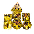 Fire in Clear & Yellow Resin - 7pcs RPG Full Dice Set
