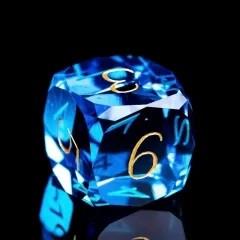 7pcs Dice Gem Glass Facet Gold Font Blue (UD)