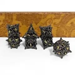 7pcs Dice Metal Hollow Monster Teeth Gold Font Black