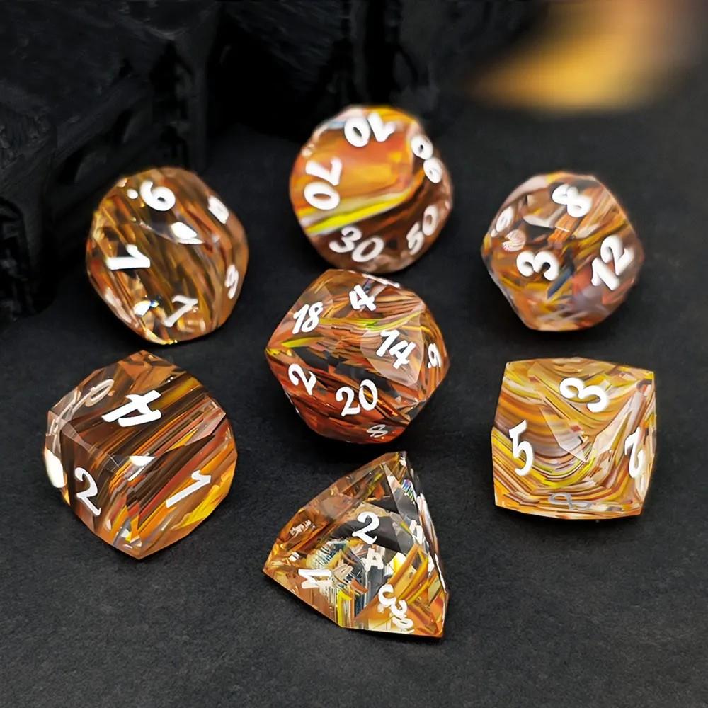 7pcs Dice Gem Glass Facet Ribbon White Font Rainbow Clear