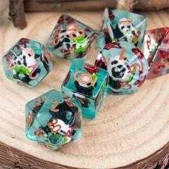 Dragon Skull in Clear & Cyan Resin - 7pcs RPG Full Dice Set