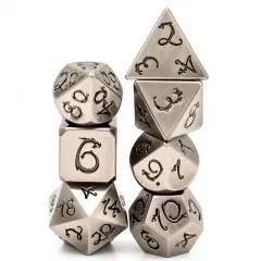 Silver Metal with Black Dragon Font - 7pcs RPG Dice Set