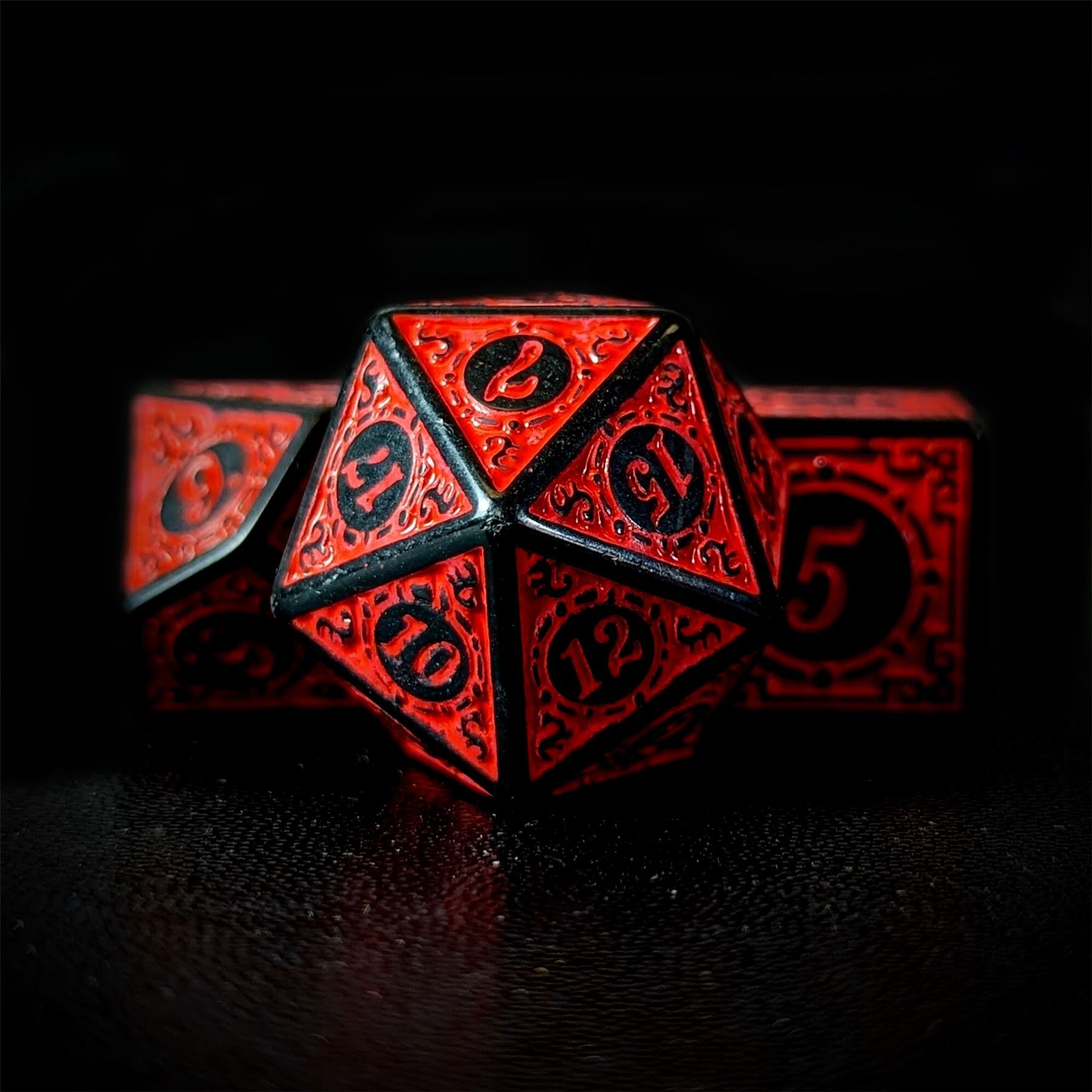 Red Lattice on Black Acrylic - 7pcs RPG Full Dice Set