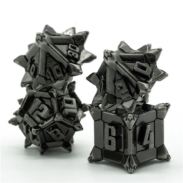 7pcs RPG Dice Set - Spiky Silver Metal