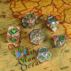 7pcs Dice Metal Alien Ship Green Blue Copper