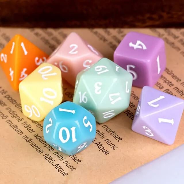 7pcs RPG Full Dice Set - Solid Multicoloured Pastel Resin