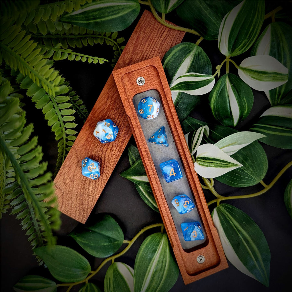 Glitter in Blue & White Acrylic - 7pcs RPG Full Dice Set