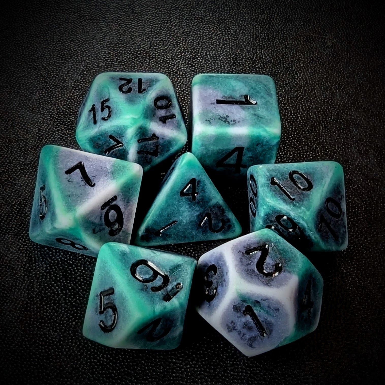Washed Green on White Acrylic - 7pcs RPG Full Dice Set