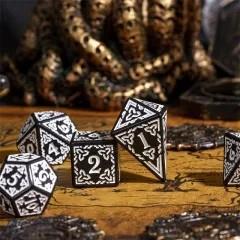 White Celtic Knot on Black Acrylic - 7pcs RPG Full Dice Set