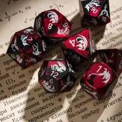7pcs Dice Metal Aluminium White Font Dragon Red Black