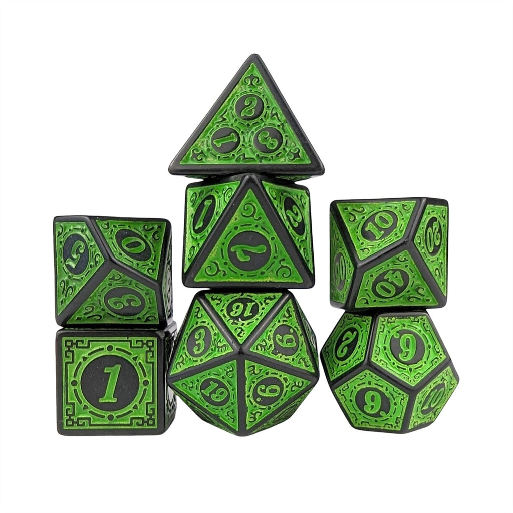 Green Lattice on Black Acrylic - 7pcs RPG Full Dice Set