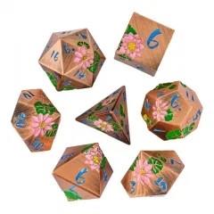 Pink Lotus Flower in Copper Metal - 7pcs RPG Dice Set