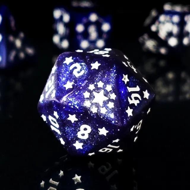 7pcs Dice Acrylic Pattern Stars Gold Font Blue