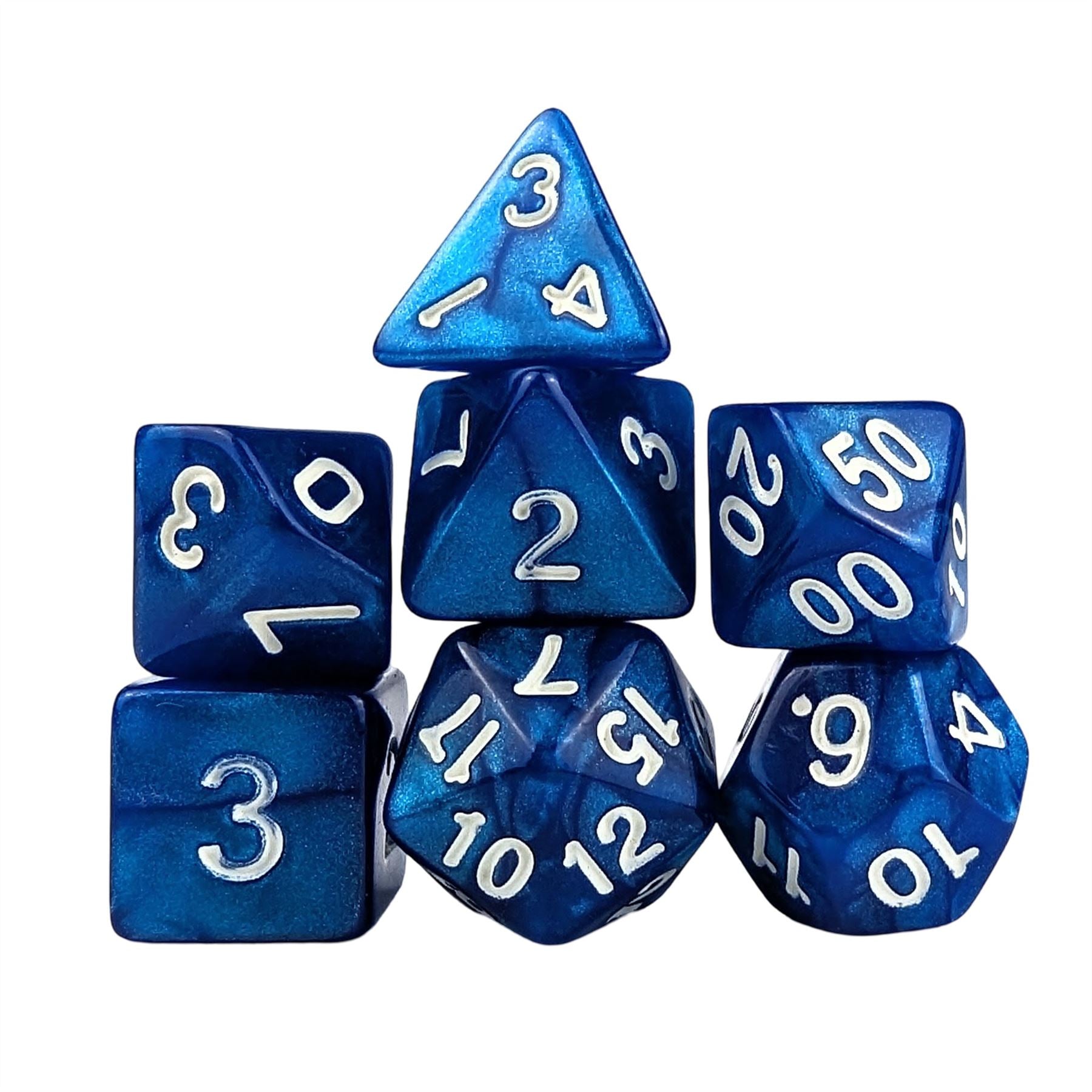 Glitter in Blue Acrylic - 7pcs RPG Full Dice Set