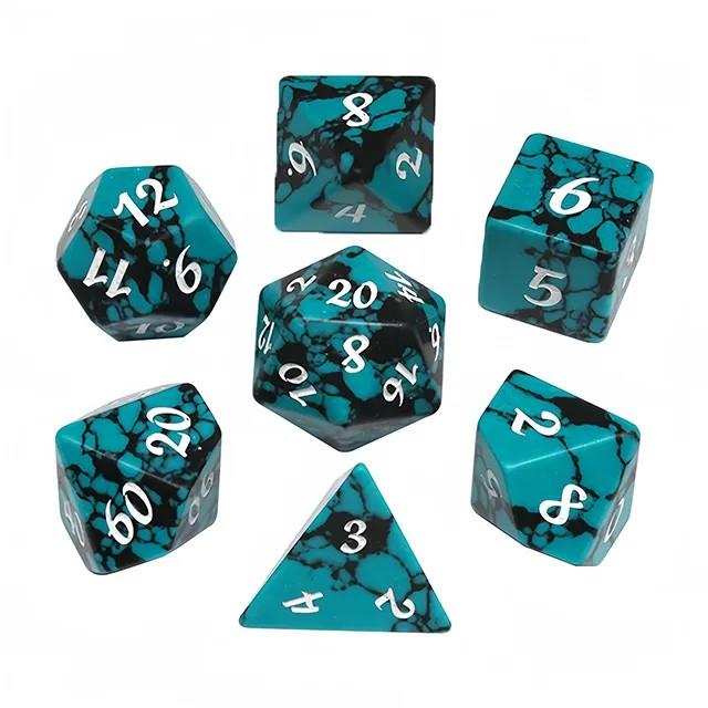 7pcs Dice Gem Stone Turquoise White Font Teal Black
