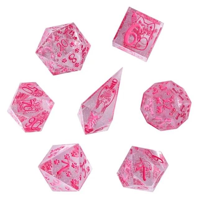 Cats on Pink with Candy Sharp Resin - 7pcs RPG Dice Set