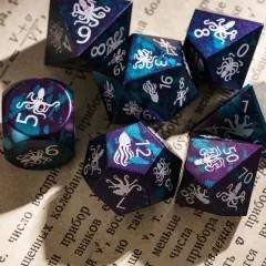 7pcs Dice Metal Aluminium White Font Octopus Blue Purple