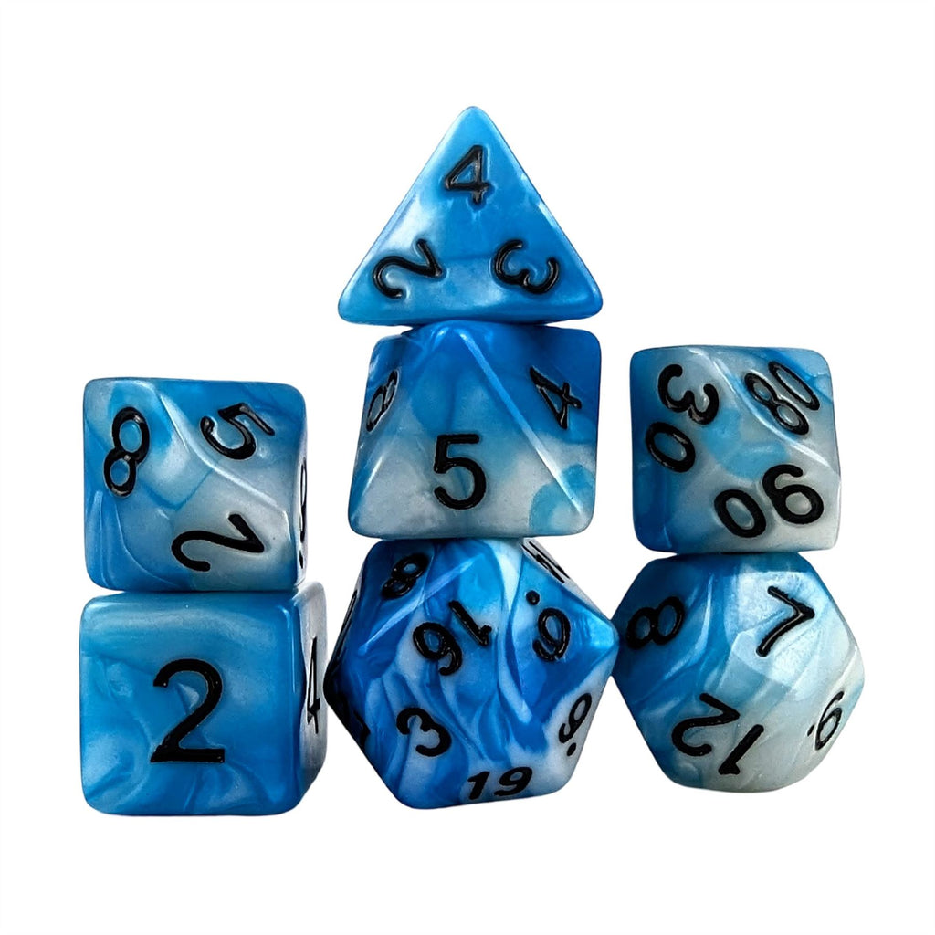 Blend of White & Blue Acrylic - 7pcs RPG Full Dice Set