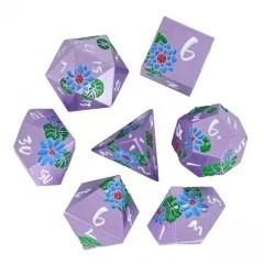 Blue Lotus Flower in Purple Metal - 7pcs RPG Dice Set