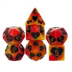 7pcs Dice Resin Pattern Hearts Black Font Yellow Red