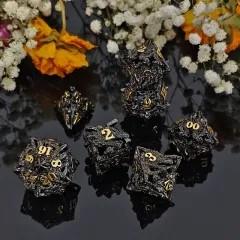 7pcs Dice Metal Hollow Dragons Head Red Font Black