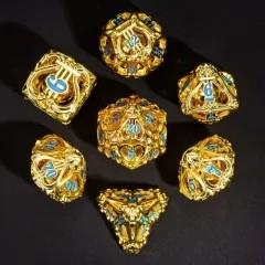 7pcs Dice Metal Hollow Lute Blue Font Gold