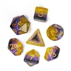7pcs Dice Resin Layer Gold Font Non Binary Blue Purple Yellow
