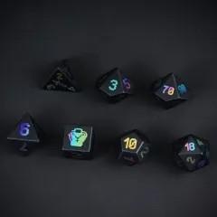 7pcs Dice Gem Stone Obsidian 8bit Adventurer Rainbow Font Black