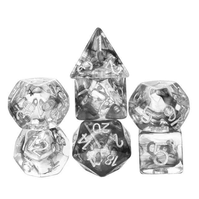Black Swirl in Clear Resin - 7pcs RPG Full Dice Set