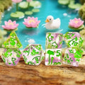 7pcs Dice Resin Pattern Duck Green Font Pink Clear