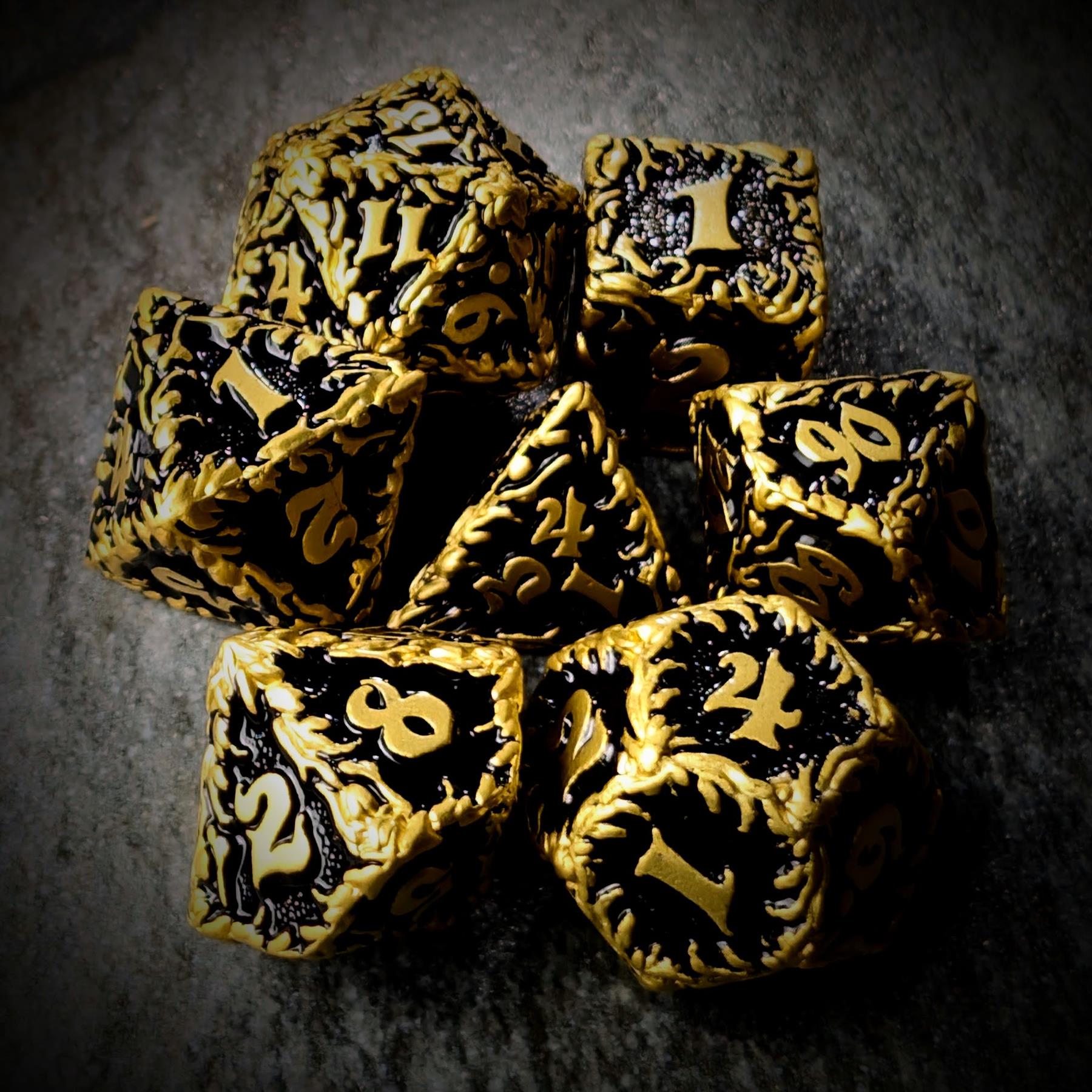 7pcs Dice Metal Druid Vine Gold Font Black