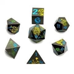 Green & Yellow in Nickel Metal - 7pcs RPG Dice Set