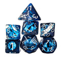 Demon Eye in Clear & Royal Blue Resin - 7pcs RPG Full Dice Set