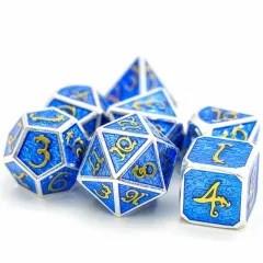 Blue Enamel in Silver Metal - 7pcs RPG Dice Set