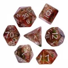 7pcs Dice Resin Swirl White Font Clear Red
