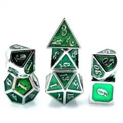 7pcs Dice Metal Enamel Silver Clear Green