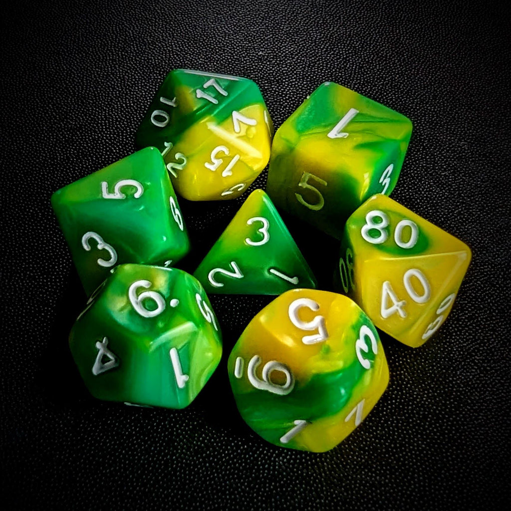 Blend of Green & Yellow Acrylic - 7pcs RPG Full Dice Set