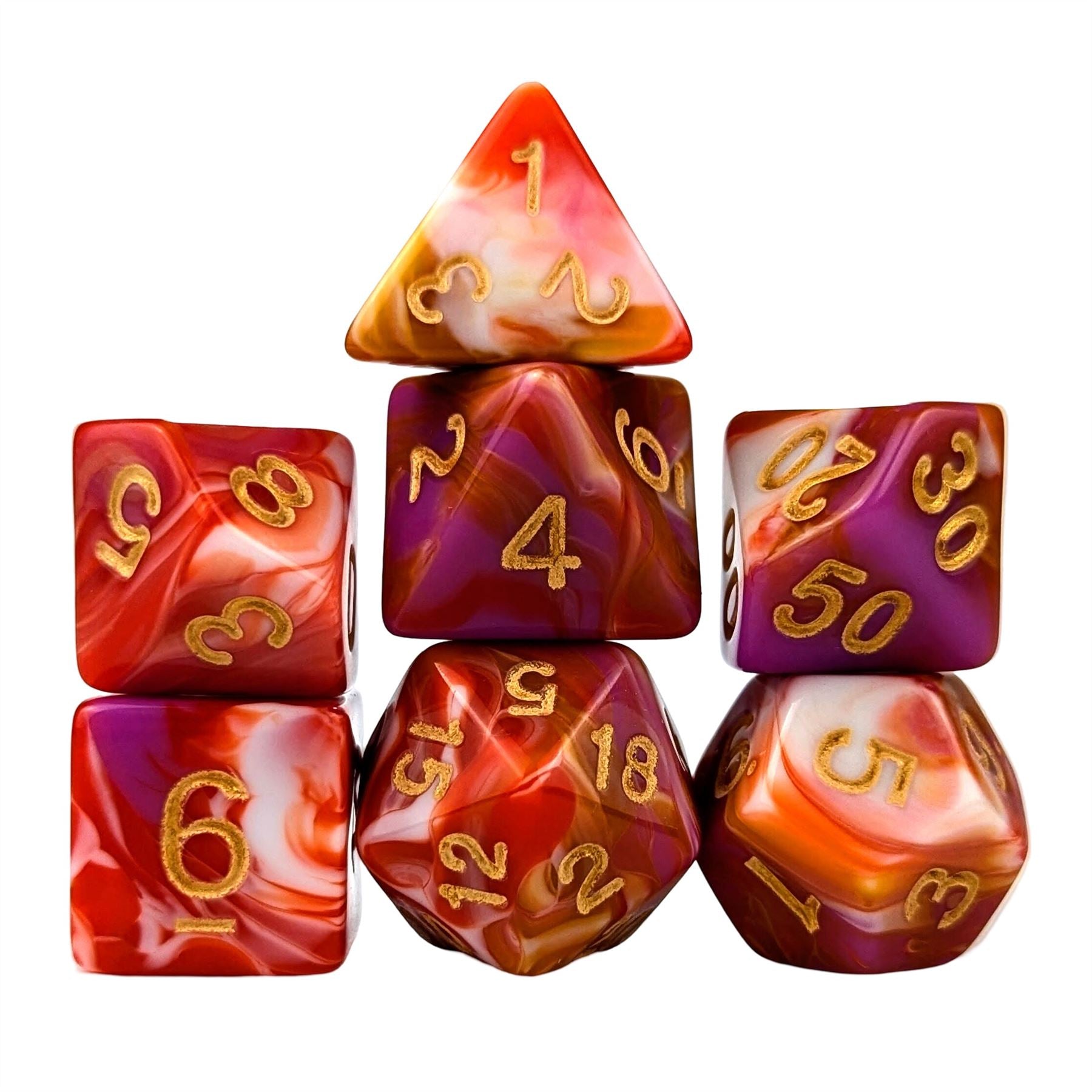 7pcs Dice Acrylic Blend Gold Font Pink Red White
