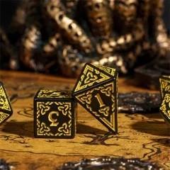 Yellow Celtic Knot on Black Acrylic - 7pcs RPG Full Dice Set
