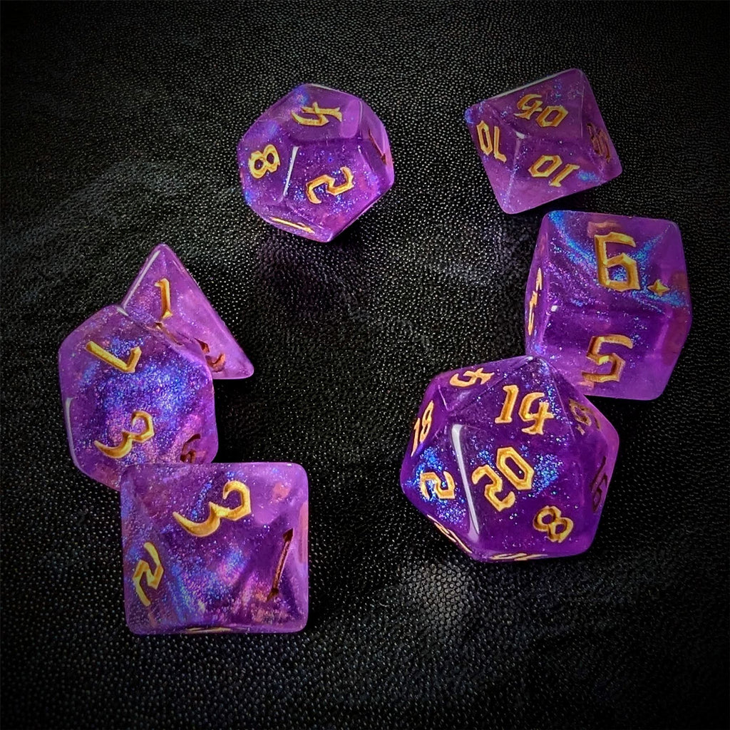 Glitter in Purple Acrylic - 7pcs RPG Full Dice Set
