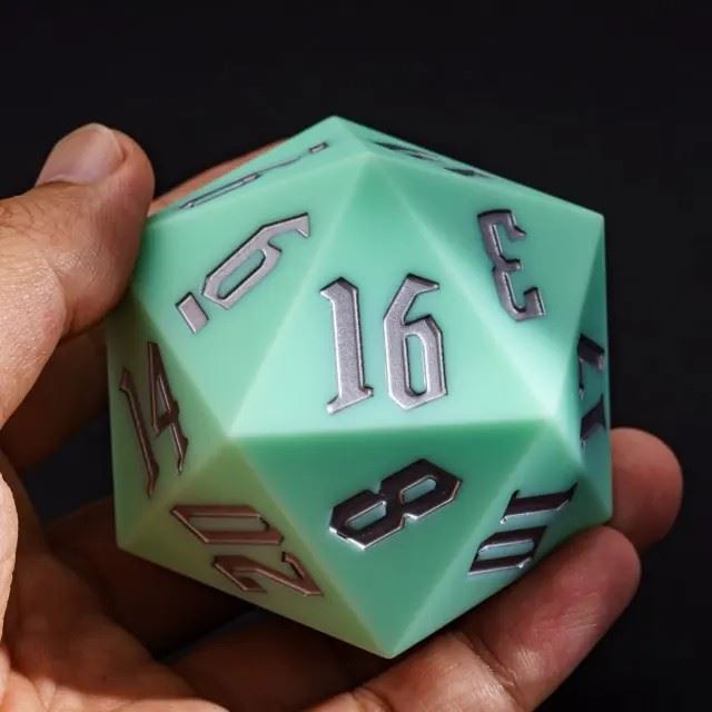 Silver on Solid Mint Green Silicone - D20 RPG Dice
