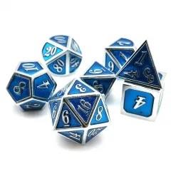 Blue Enamel in Silver Metal - 7pcs RPG Dice Set