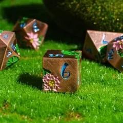 Pink Lotus Flower in Copper Metal - 7pcs RPG Dice Set